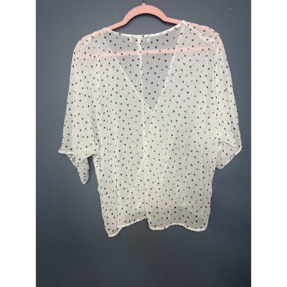 Wayf Sheer Blouse Women's Size Medium Polka Dot Preppy Criss Cross V-Neck Top - Picture 2 of 10